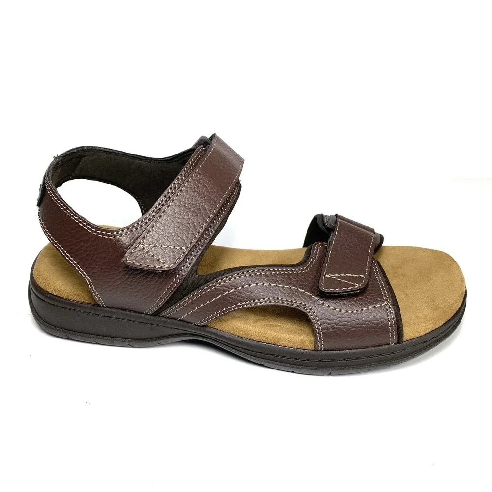 Dr. Scholl's Penn Mens Brown Leather Adjustable Sandals Ankle Strap Comfort 10 M